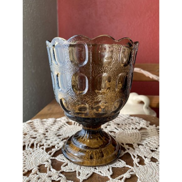 E.O. BRODY VASE - Smoky Brown - Scalloped - Footed Compote - Chalice - 5 1/2" - Picture 5 of 7